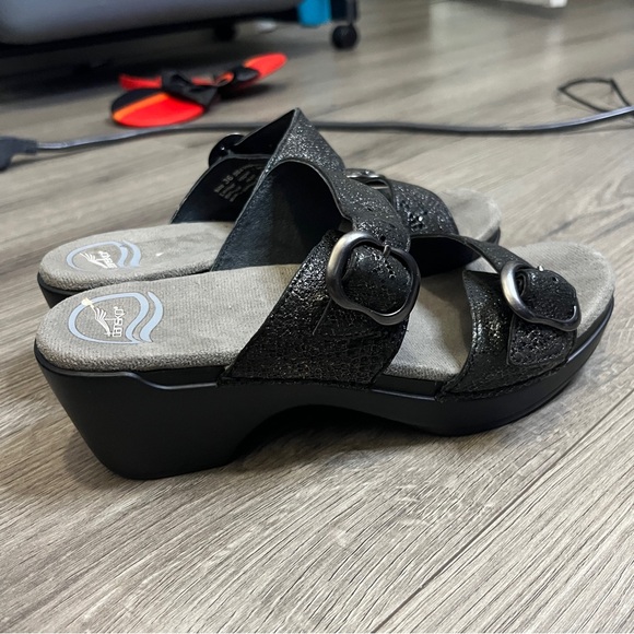DANSKO Sophie Black Leather Embossed Strap Slide Sandal Size EU 36 US 5 - Picture 9 of 10